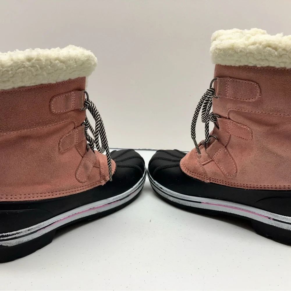 Cat & Jack Girl’s Thermolite Winter Boots, Size 2, Pink/Black, Faux Fur, Lace Up